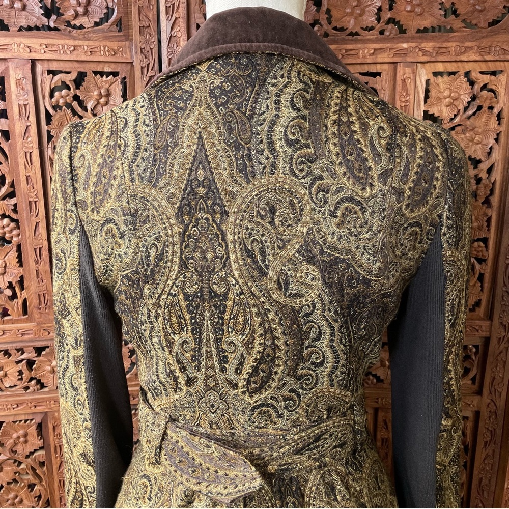 FREE PEOPLE Vintage Y2K Brown Paisley Belted Utility Trench Coat Duster Jacket - Picture 13 of 16